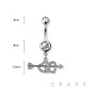 DOUBLE HEART ARROW CROSSED CHARM 316L SURGICAL STEEL NAVEL BELLY RING